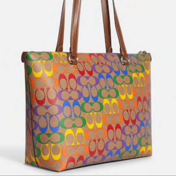 Coach Gallery Tote In Rainbow Signature Canvas - Picture 6 of 12